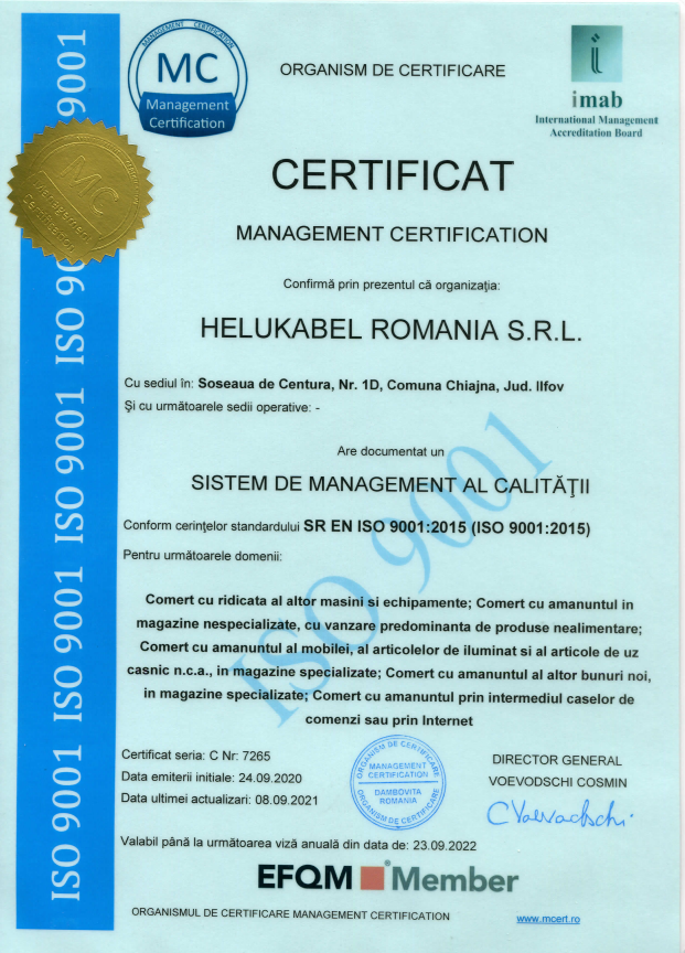 HELUKABEL ROMANIA ISO 9001
